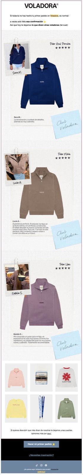 Email de Voladora con sudaderas de la colección