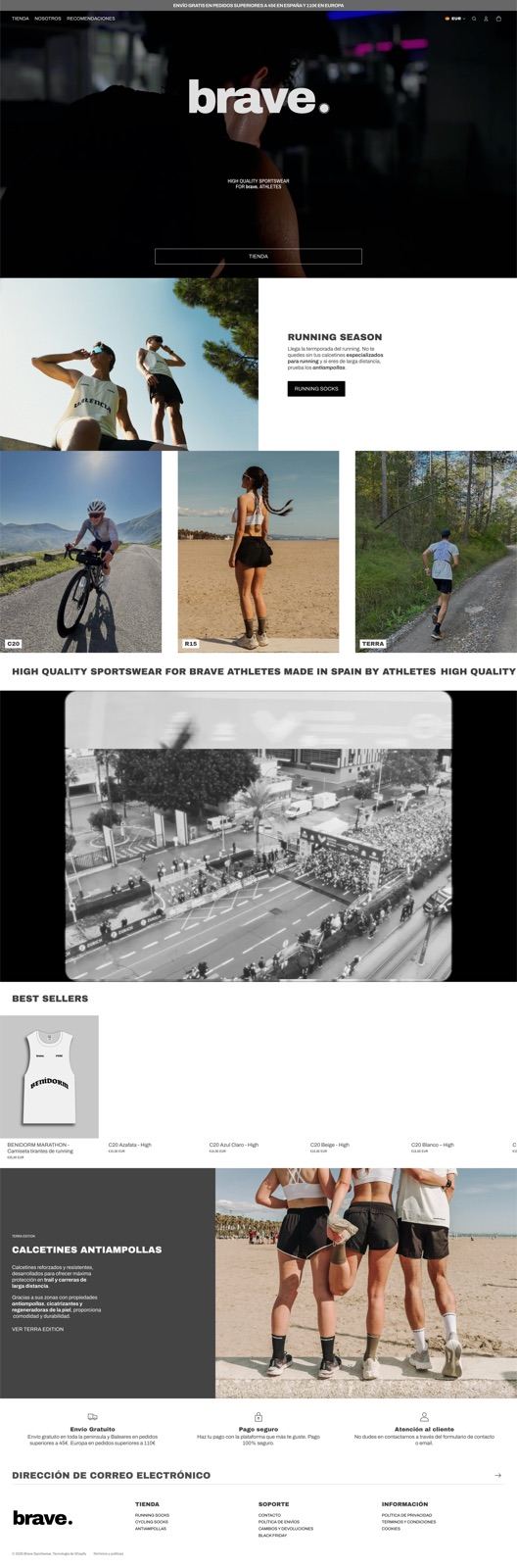 Web de Brave Sport, calcetines deportivos hechos en España, con fotos de atletas