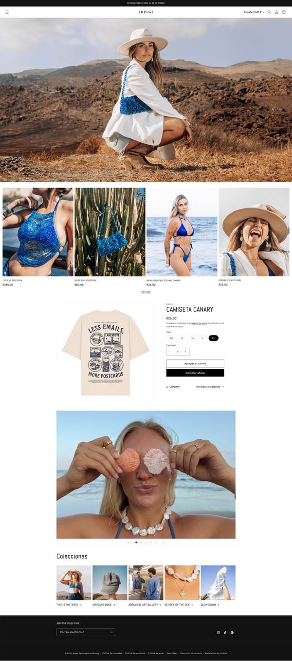 Web de By Nussa con su colección en la playa y en el desierto