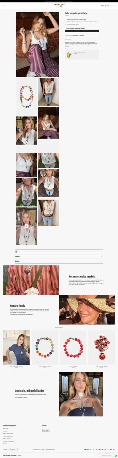Web de Everyten con collares y accesorios de colores