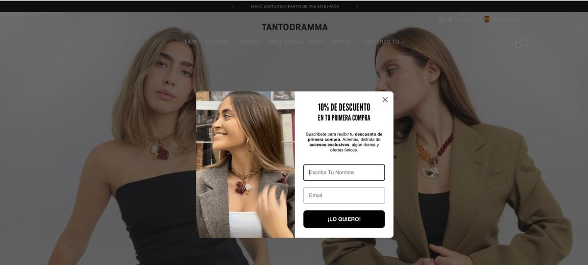 Página de inicio de la tienda online de Tanto Dramma, streetwear de Madrid