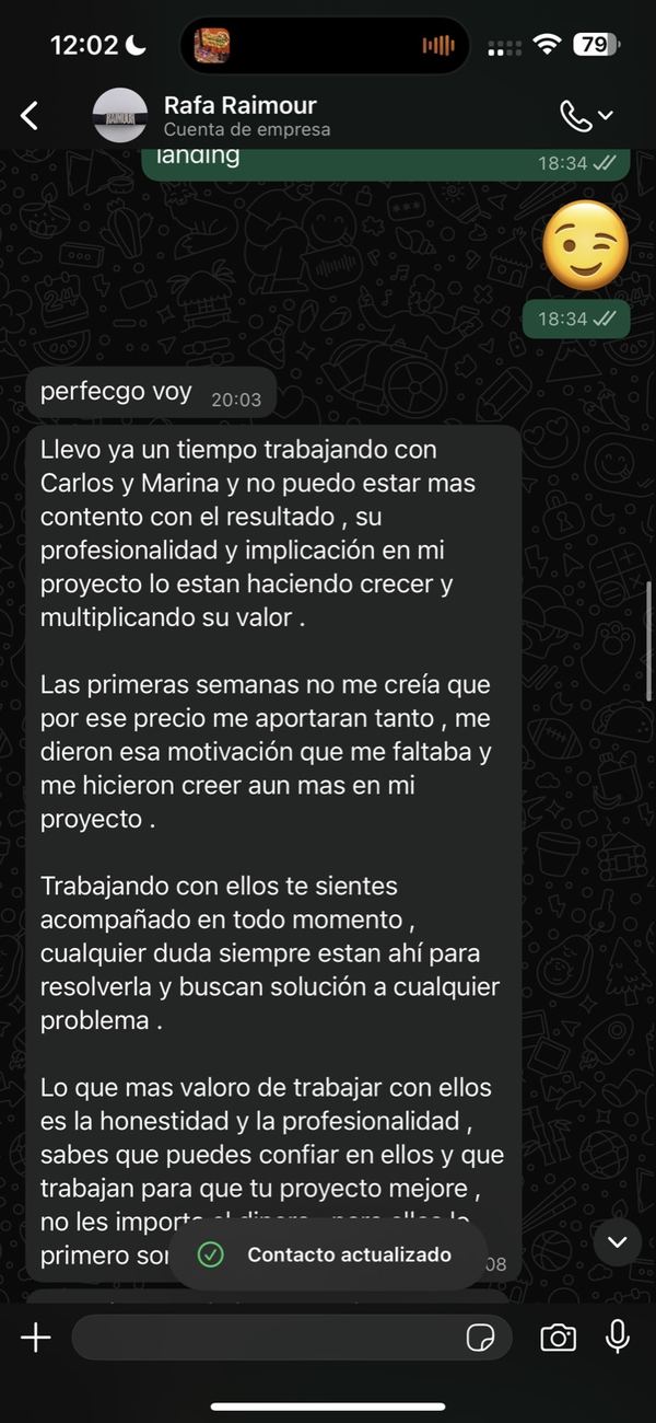 WhatsApp de Rafa, fundador de Raimour: lo que más valora es la honestidad y la profesionalidad