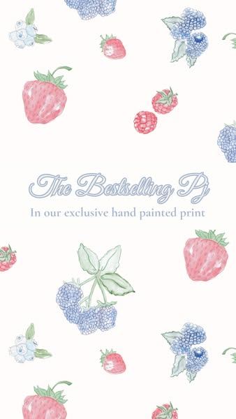 Ilustración de fresas y moras pintadas a mano para el lanzamiento de un pijama de Djerf Avenue