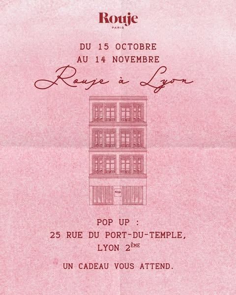 Cartel de Rouje anunciando un pop-up en Lyon con fechas y dirección